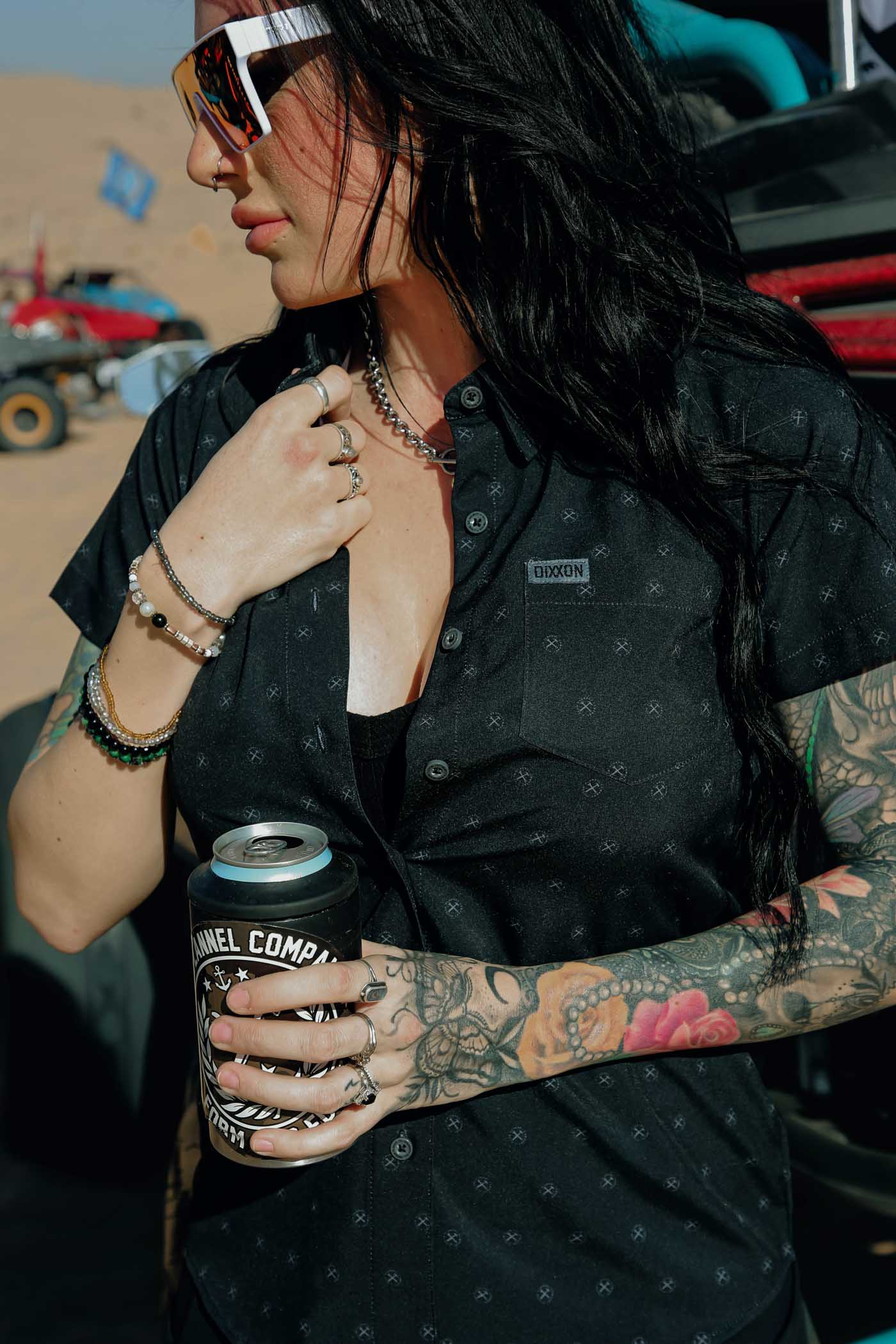 Huckster Women's Short Sleeve Party Shirt - Black / Grey - Image 4